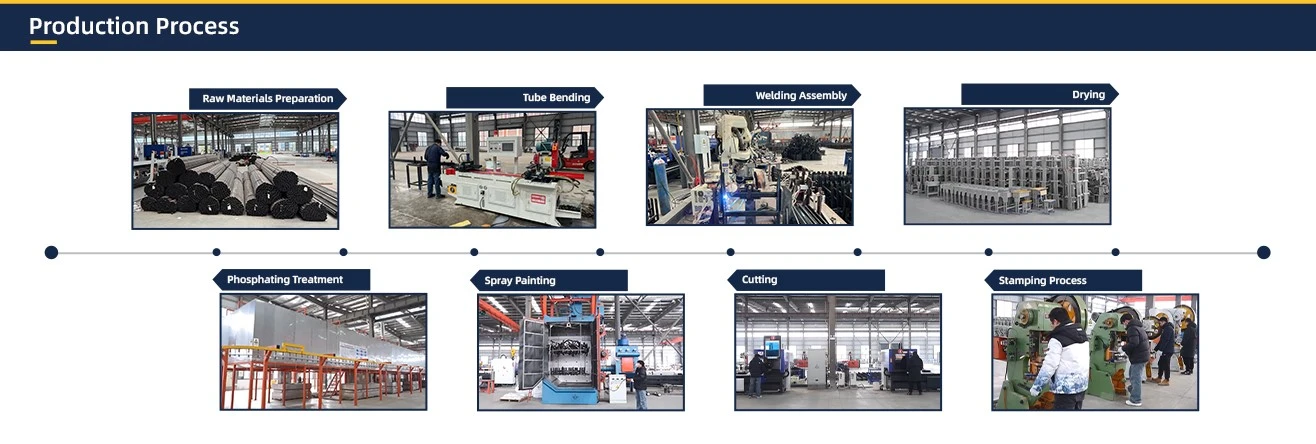 Multi person desk production process including raw material preparation, tube bending, welding assembly, phosphating treatment, spray painting, cutting, stamping, and drying Multi person desk production process including raw material preparation, tube bending, welding assembly, phosphating treatment, spray painting, cutting, stamping, and drying